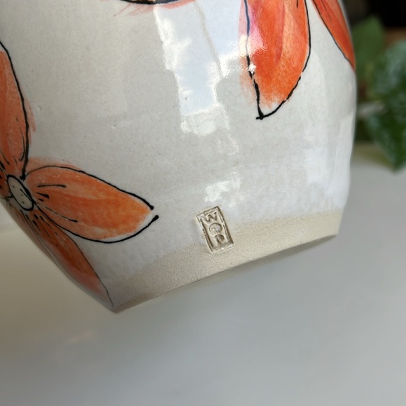 Handmade Floral Pottery Vase Stamped Signed - Picture 5 of 10